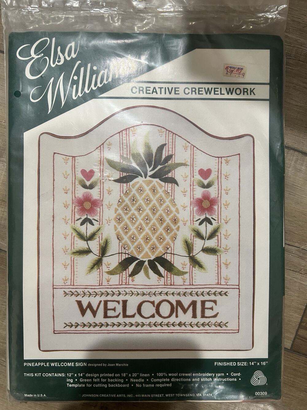 Vintage Elsa Williams Crewel Kit Pineapple Welcome Sign Wool & Linen 14x16